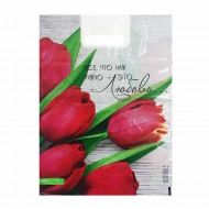 Пакет с вырубной ручкой Красные тюльпаны 31*40см 60мкм 50шт