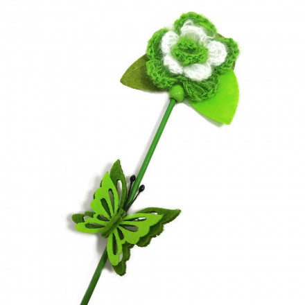 Топпер Цветок вязаный зеленый h-32см