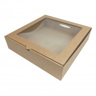 Коробка для пирога с окном крафт размер 250*250*65мм 