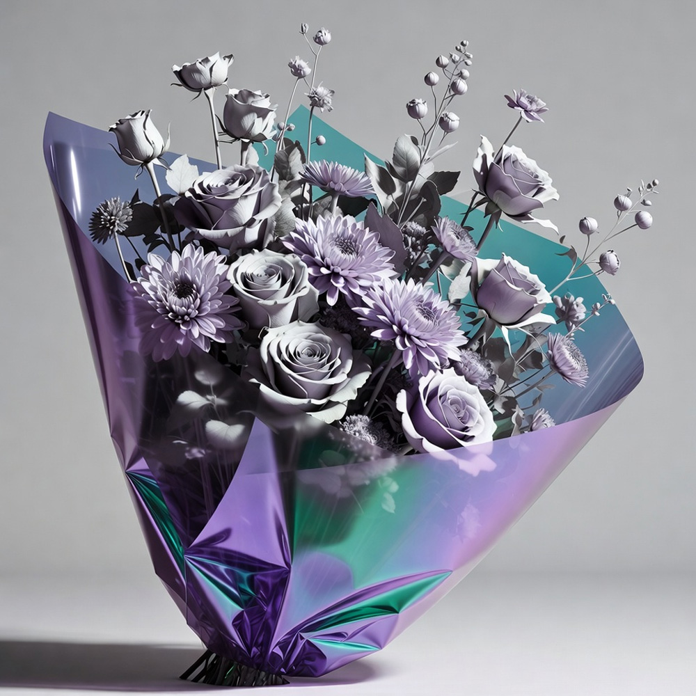 Букет, завернутый в плёнку-хамелеон