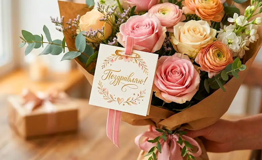 Мини-открытка в оформлении букета