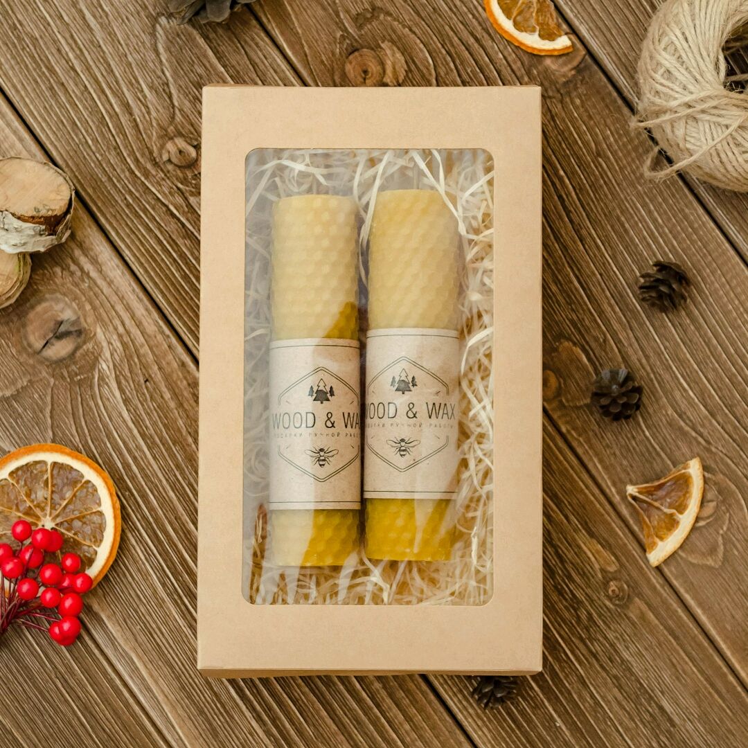 Свечи ручной работы в пищевой крафт коробке Свечи ручной работы в пищевой крафт коробке