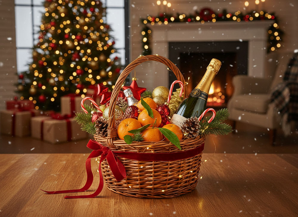 Подарочная плетеная корзина на Новый год