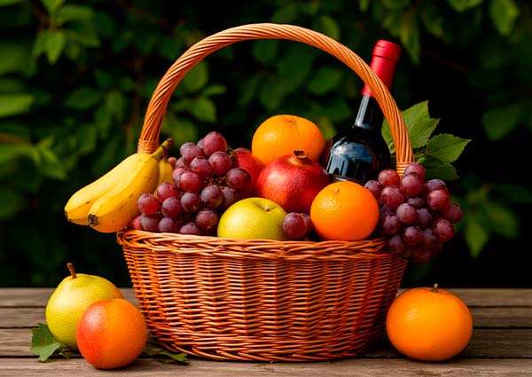 Плетеная корзина с фруктами