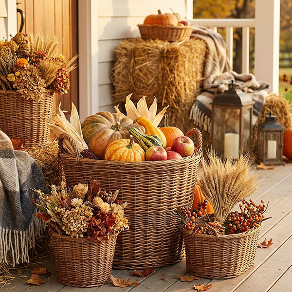Плетеные корзины в осеннем декоре