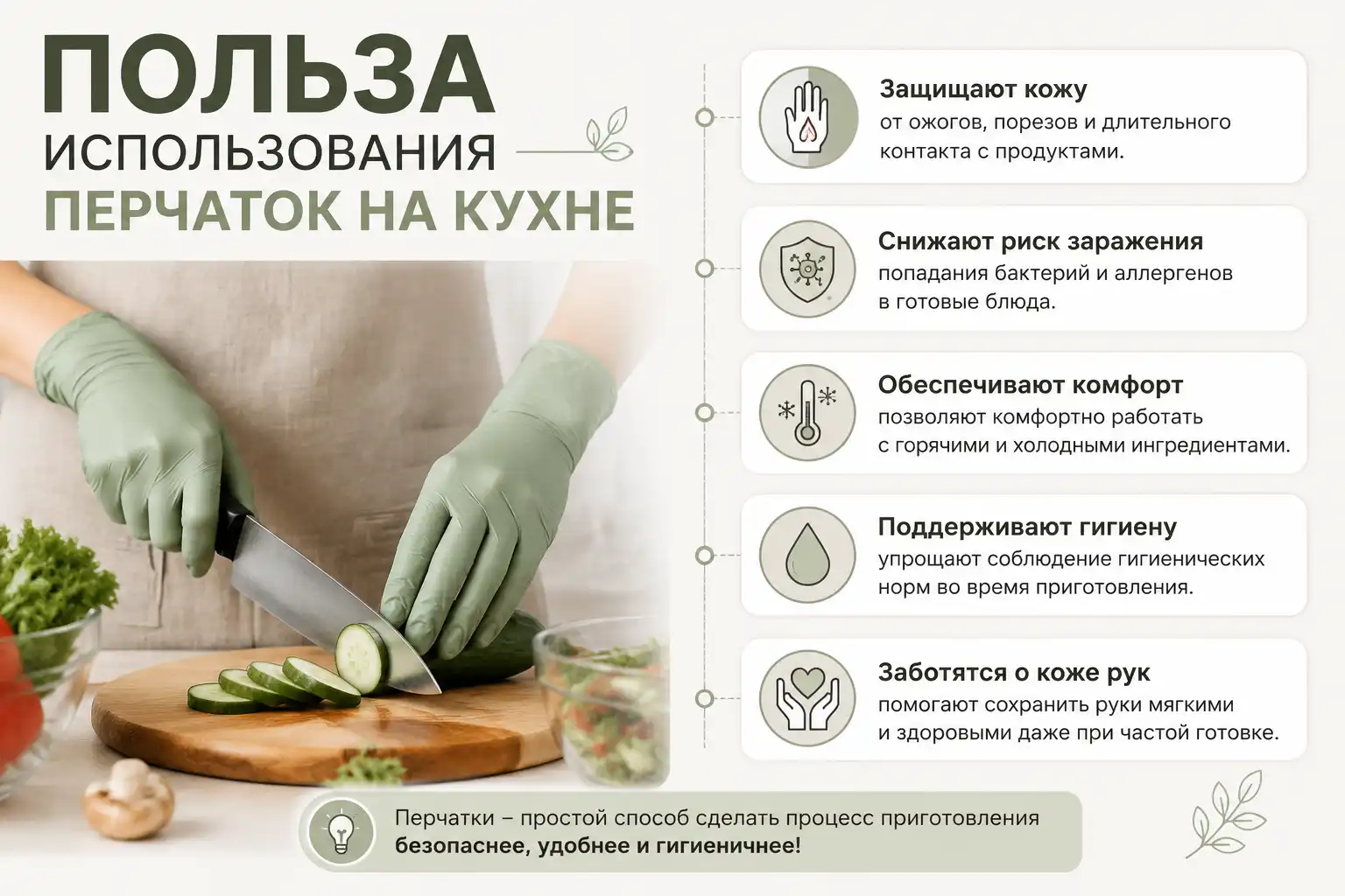 Польза использования перчаток на кухне