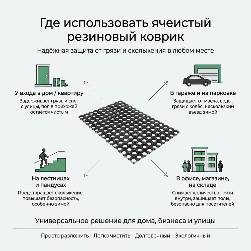 Сфера применения резинового ячеистого коврика