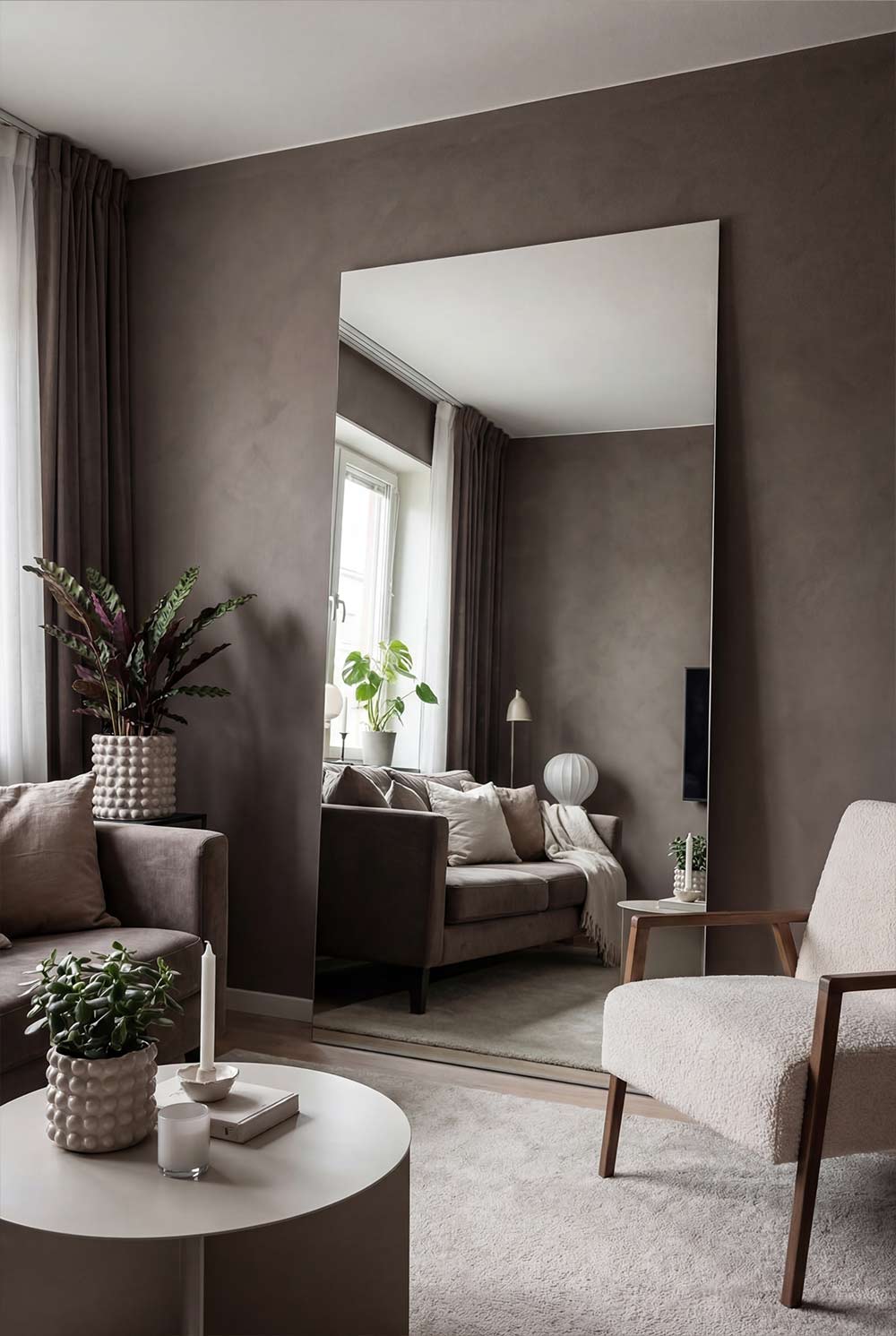 Сочетание зеркальных поверхностей и матовых стен