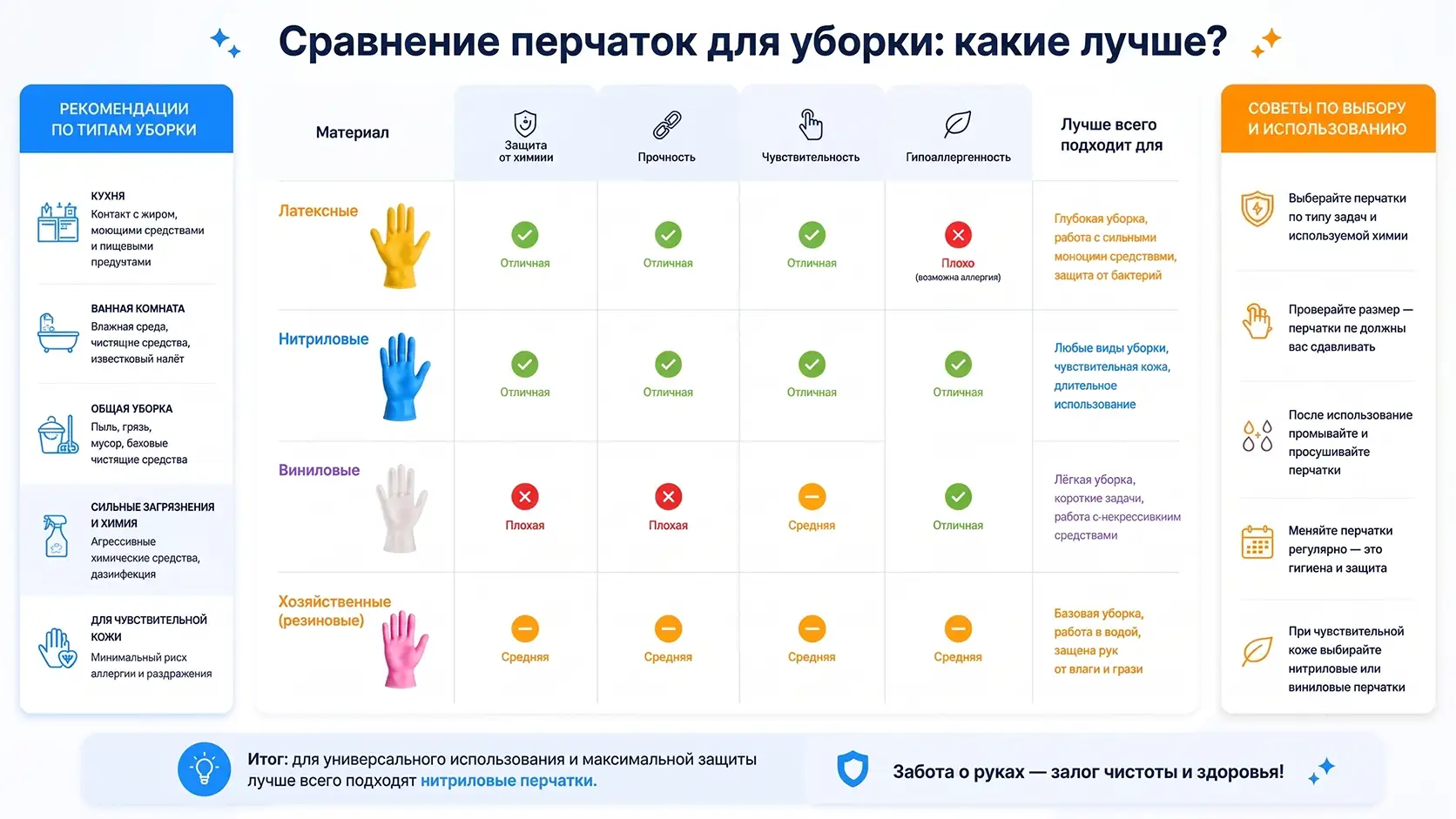 Сравнение перчаток для уборки Сравнение перчаток для уборки