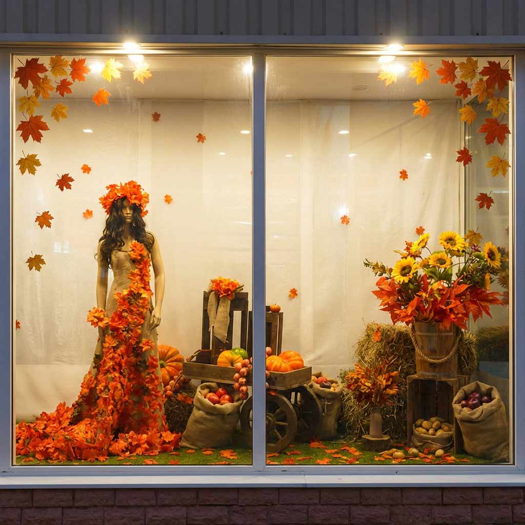 Витрина оформленная в осеннем стиле