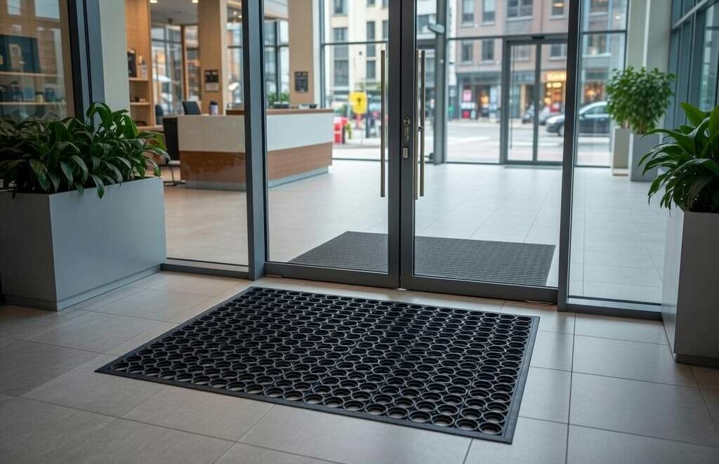 Ячеистый резиновый коврик у входа