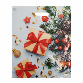 Пакет с вырубной ручкой Новогодние презенты 38*47см 60 мкм 50шт