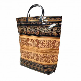 Сумка с пластмассовыми ручками многослойная с карманами Золотые узоры 37*37см