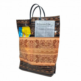 Сумка с пластмассовыми ручками многослойная с карманами Золотые узоры 37*37см