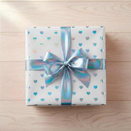 Бумага белая крафт в рулоне Голографические сердца размер 58см*10м