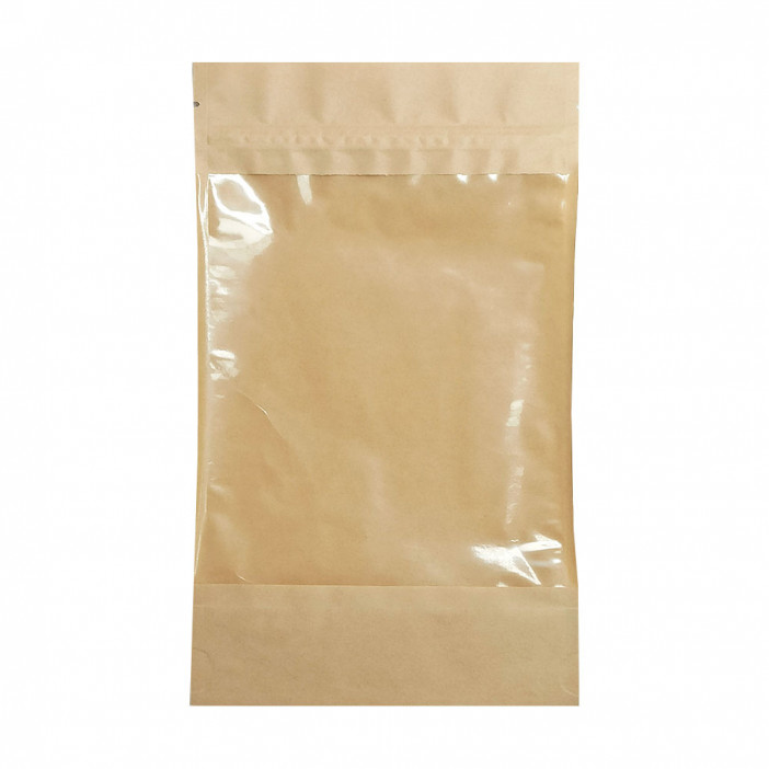 Дой-пак бумажный крафт с окном с замком zip-lock 135*225+(35+35) уп 10шт