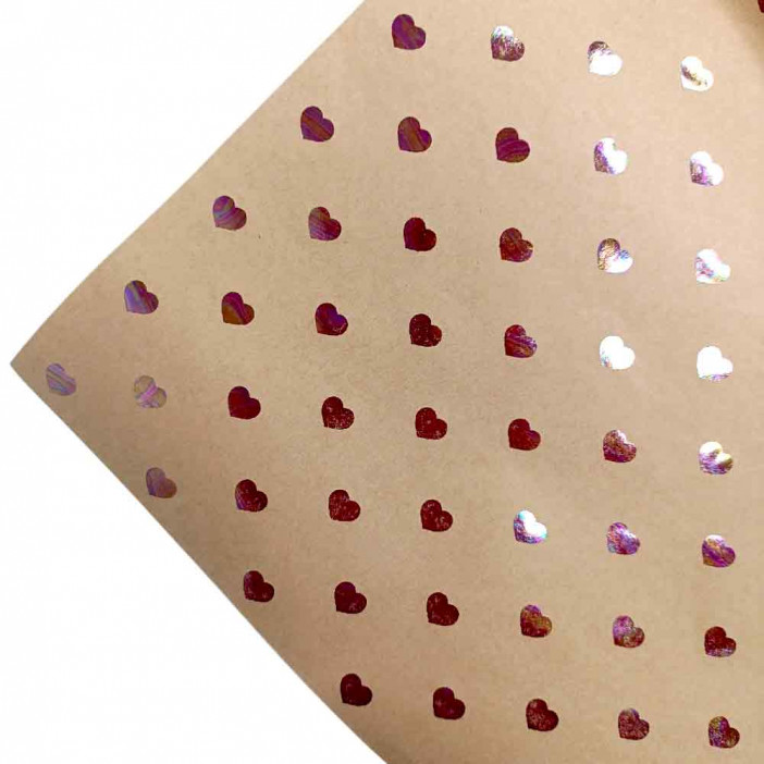 Бумага крафт в рулоне Голографические сердца размер 58см*10м