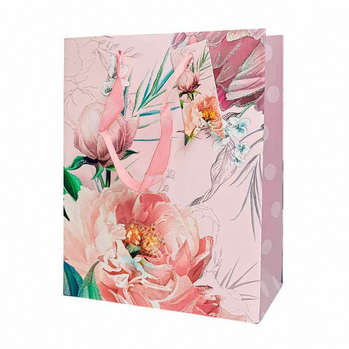 Пакет ЛЮКС Цветы с глиттером размер 18*23*10см