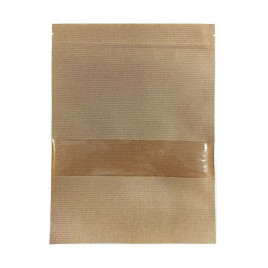 Дой-пак бумажный крафт с окном с замком zip-lock 200*250+(40+40) 40мм уп 10шт
