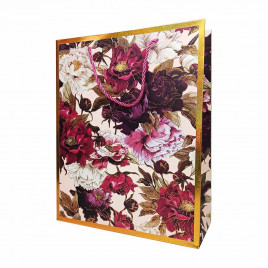 Пакет ЛЮКС Пионы с золотой каемкой размер 26*32*10см