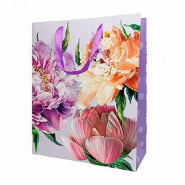 Пакет ЛЮКС Цветы с глиттером размер 26*32*10см