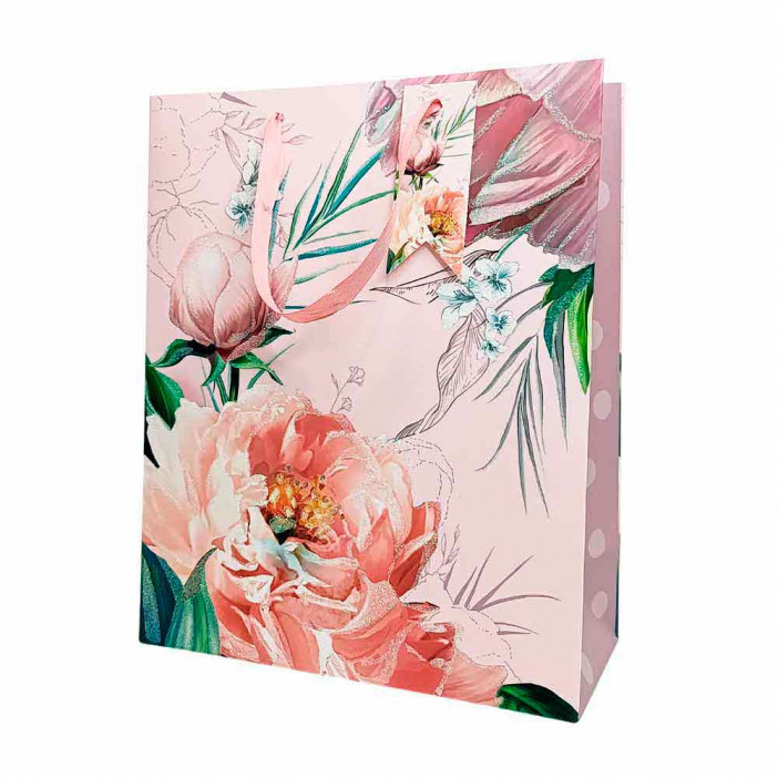 Пакет ЛЮКС Цветы с глиттером размер 26*32*10см