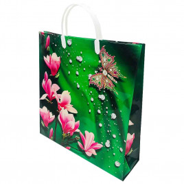 Сумка с пластмассовыми ручками многослойная Орхидея 37*34см