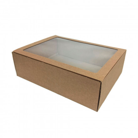 Коробка для пирога d-25-28 с окном крафт размер 400*300*120мм
