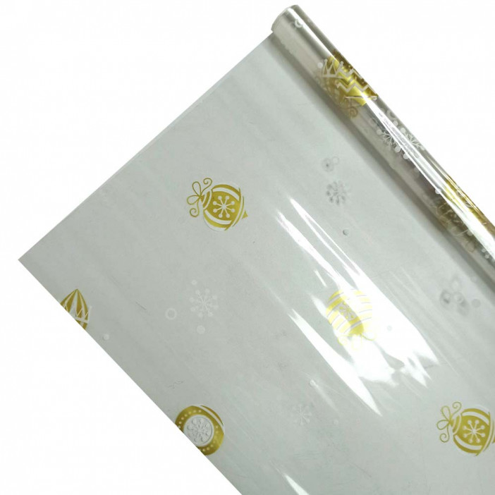 Пленка в рулоне с рисунком Елочные игрушки золотые/белые размер 80см