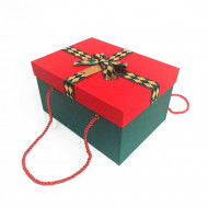 Коробка прямоугольная красно-зеленая с ручками с красной крышкой в 3-х размерах