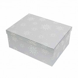 Коробка прямоугольная НГ Снежинка голография серая в 5-ти размерах