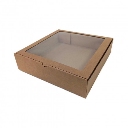 Коробка для пирога d-25-28 с окном крафт размер 280*280*70мм 