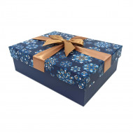 Коробка прямоугольная НГ Снежинки синяя размер 35*25*13см