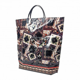 Сумка с пластмассовыми ручками многослойная с карманами Квадраты 37*37см