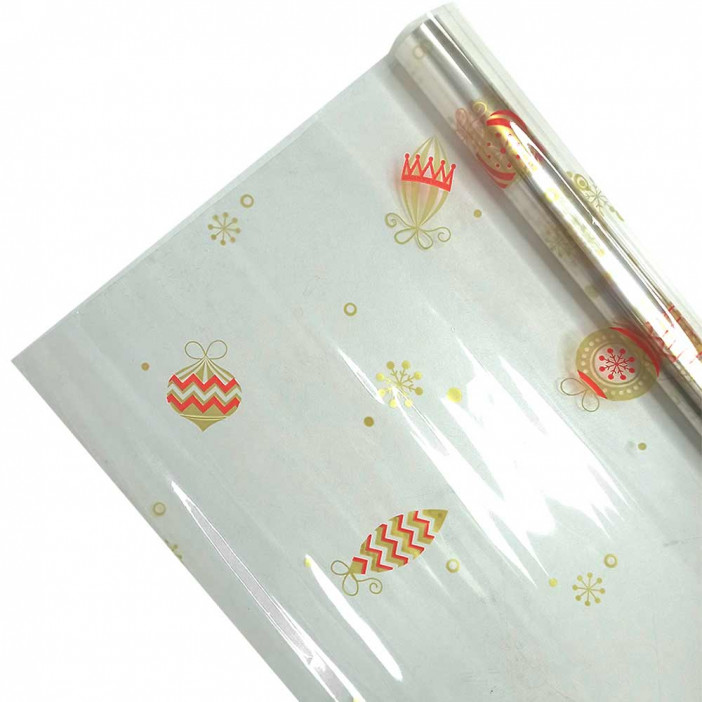 Пленка в рулоне с рисунком Елочные игрушки красные размер 80см