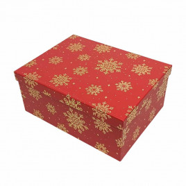 Коробка прямоугольная НГ Снежинка голография красная в 3-х размерах