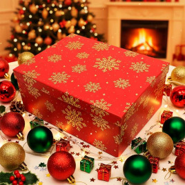 Коробка прямоугольная НГ Снежинка голография красная в 3-х размерах