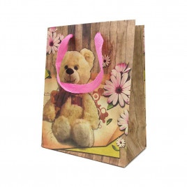 Пакет крафт Мишки с цветами размер 18*23*10см