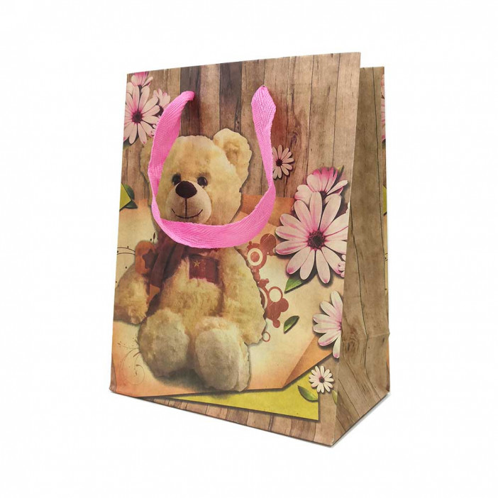 Пакет крафт Мишки с цветами размер 18*23*10см