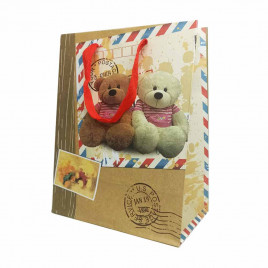 Пакет крафт Мишки с цветами размер 18*23*10см