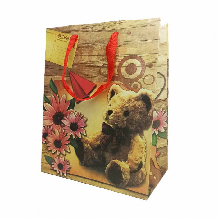 Пакет крафт Мишки с цветами размер 18*23*10см