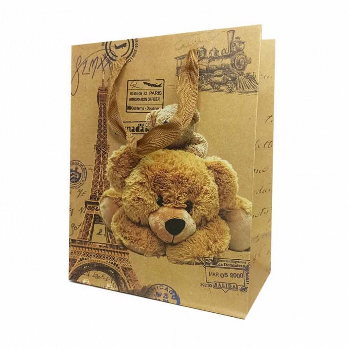 Пакет крафт Мишки с цветами размер 18*23*10см