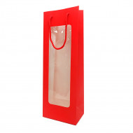Пакет под бутылку ЛЮКС с окном красный размер 12,5*36*8,5см