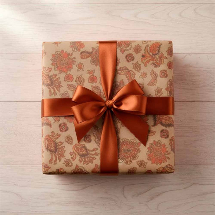 Бумага крафт лист Орнамент цветы красные размер 70*100см