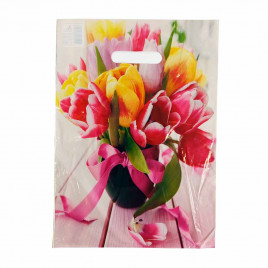 Пакет с вырубной ручкой Букет тюльпанов ПНД 30*40см 40мкм 50шт