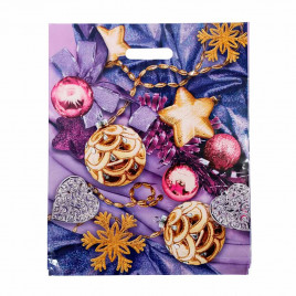 Пакет с вырубной ручкой Новогодние украшения 38*47см 60 мкм 50шт