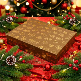 Коробка прямоугольная НГ плоская Подарки в 8-ми размерах