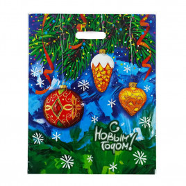 Пакет с вырубной ручкой Елочные игрушки на ветви 38*47см 60 мкм 50шт