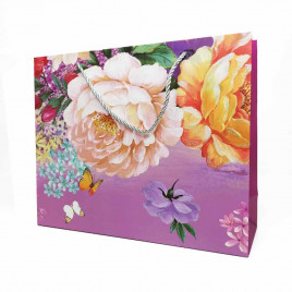 Пакет ЛЮКС Цветы с бабочками размер 32*26*10см