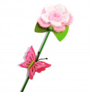 Топпер Цветок вязаный розовый h-32см